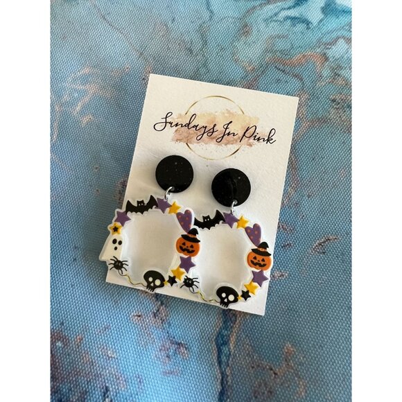 FALL Halloween Pumpkin Ghost Hoop Earrings NEW - Picture 1 of 3